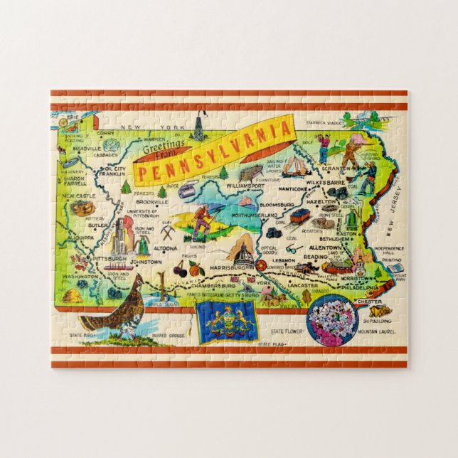 Colorido rompecabezas del mapa de Pennsylvania 11x (Horizontal)