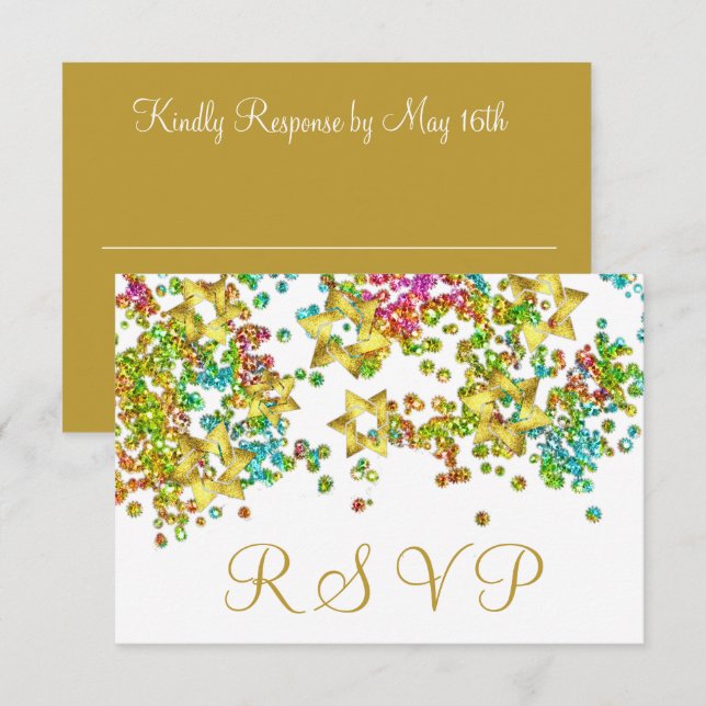 Colorido RSVP Gold Star Purpurinoso Confetti (Anverso / Reverso)