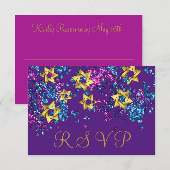 Colorido RSVP Gold Star Purpurinoso Confetti (Anverso / Reverso)
