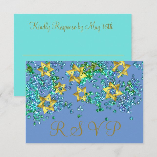Colorido RSVP Gold Star Purpurinoso Confetti (Anverso / Reverso)