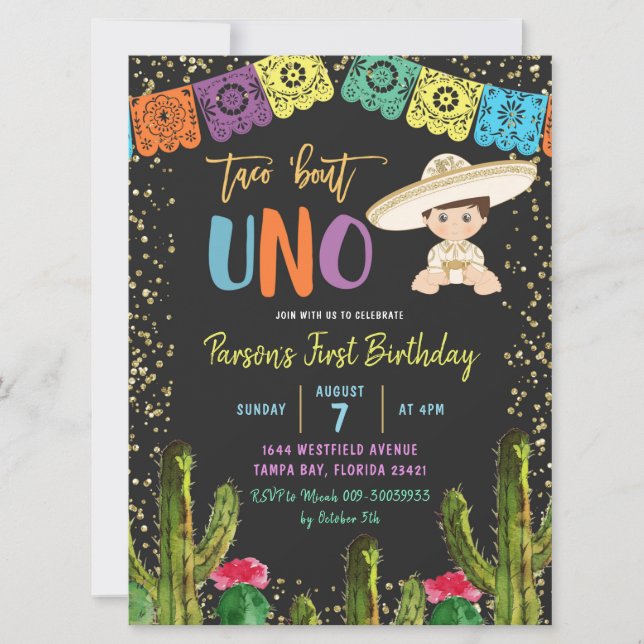Colorido Taco Bout Uno Cumpleaños Invitación (Anverso)