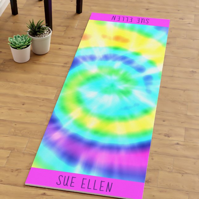 Colorido tinte de arena arco iris Swirl Yoga Mat (A colorful tie dye yoga mat to take you to another dimension. Just add your name)