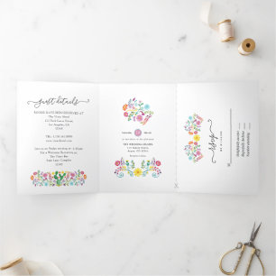 Colorido Tríptico de Boda Fiesta Mexicana Floral