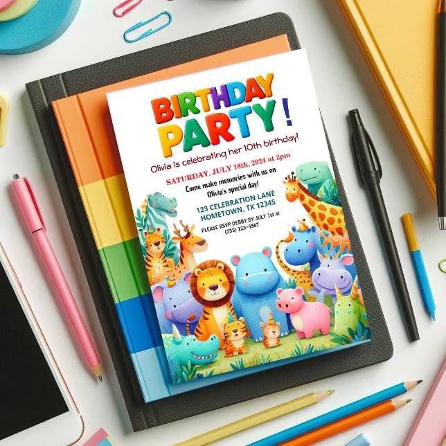 Coloridos animales del zoológico Invitación a la f (Subido por el creador)