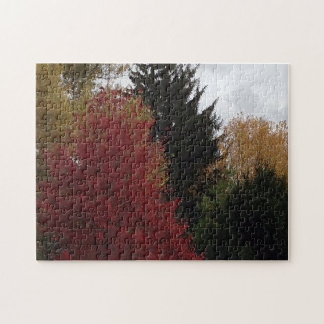Coloridos árboles otoñales Gray Sky Puzzles (Horizontal)