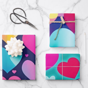 Coloridos corazones envolver papel de hoja plana d