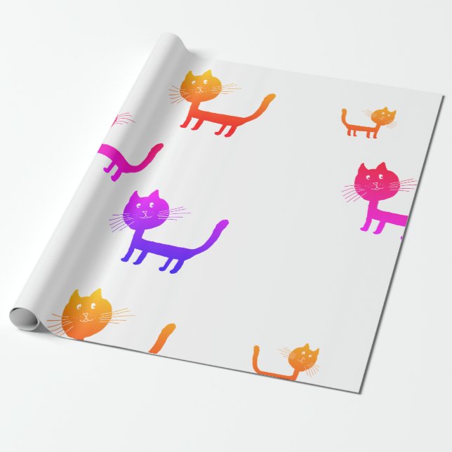 Coloridos dibujos de arte gato envolver papel (Desenrollado)