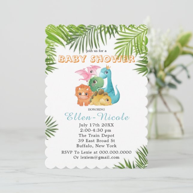 Coloridos Dinosaurios Cute Invitaciones a Ducha pa (Anverso de pie)