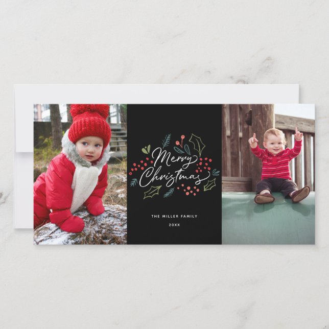 Coloridos Doodles Feliz Navidad 2 Foto Negra (Anverso)