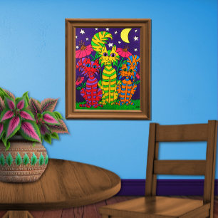 Coloridos gatos de luna arte folclórico