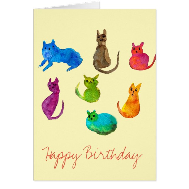 Coloridos gatos locos en acuarela (Frente)