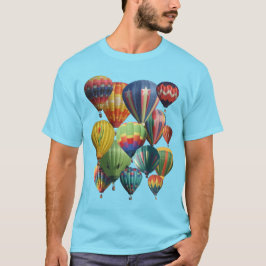 Coloridos globos de aire caliente en camiseta azul