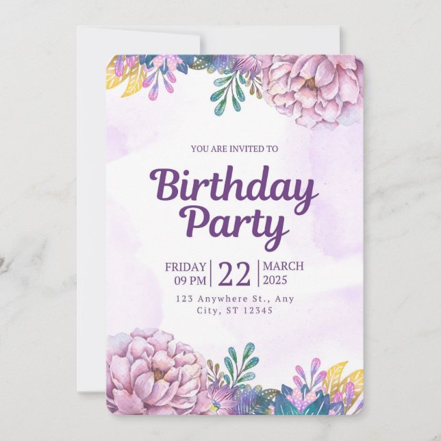 Coloridos globos Invitación de cumpleaños para niñ (Anverso)