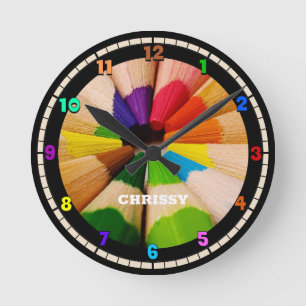 Coloridos lápices de arte Reloj de pared acrílico