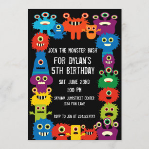 Coloridos Monstruos Niños Invitaciones a fiestas d