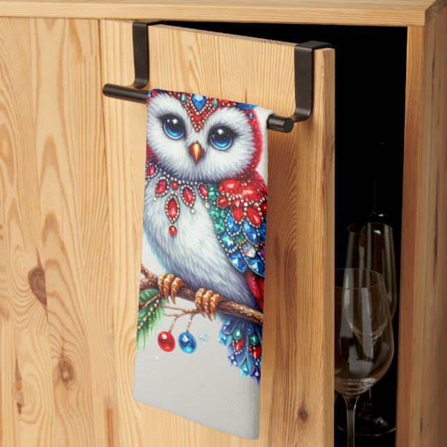 Coloridos Navidades Owl Holiday Kitchel Toalla (Pliegue de tercios)