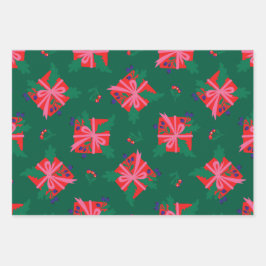 Coloridos Navidades retro envolviendo papel