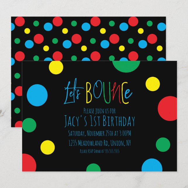 Coloridos niños Cumpleaños Salto Balls Negro (Anverso / Reverso)