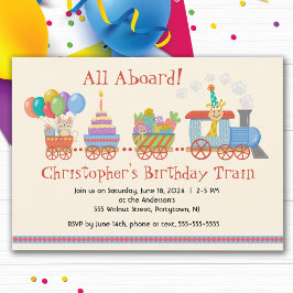 Coloridos niños Invitación al tren de cumpleaños