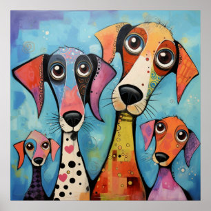 Coloridos Perros Arte Abstracto Impreso,