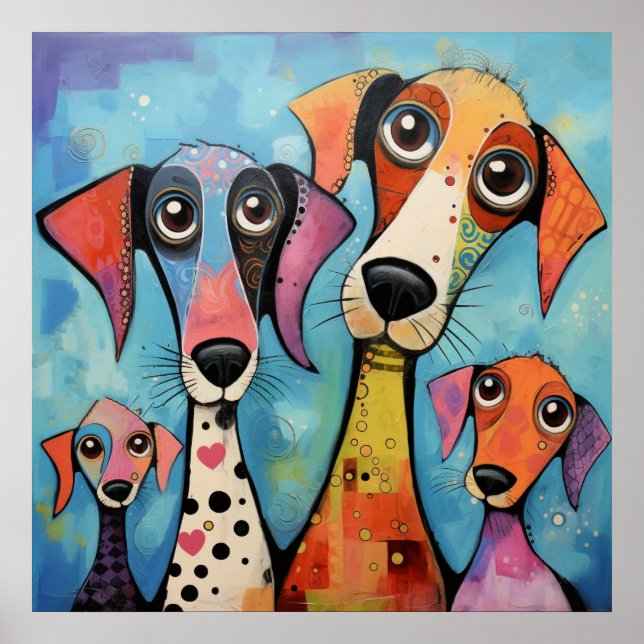 Coloridos Perros Arte Abstracto Impreso, (Frente)