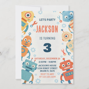 Coloridos Robots Niños Invitación al cumpleaños