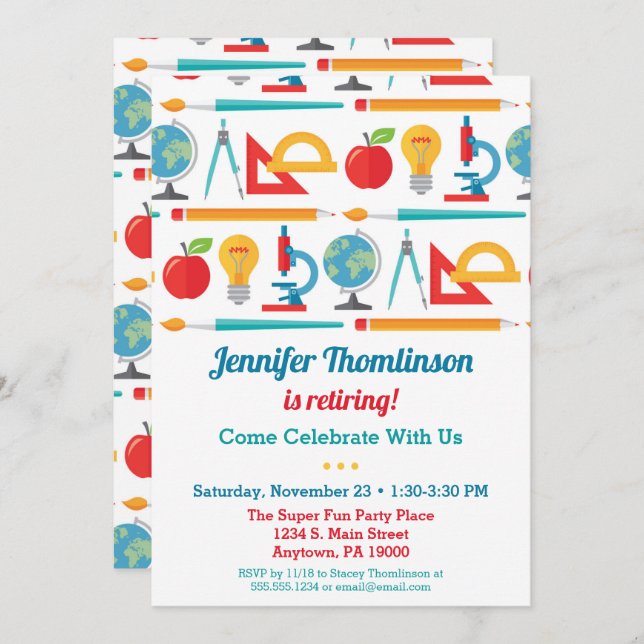 Colorosa invitación a la fiesta de retiro del prof (Anverso / Reverso)