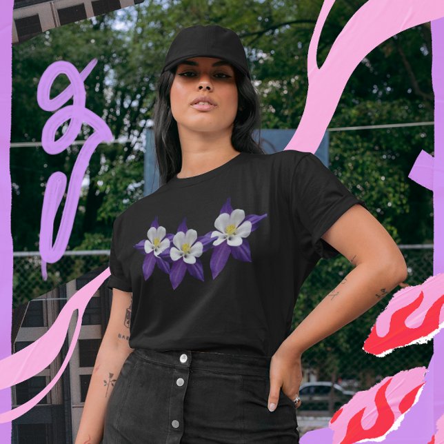 Columbine Morado y Flores Blancas Camiseta Oscura (Columbine Purple and White Flowers Dark T-shirt)