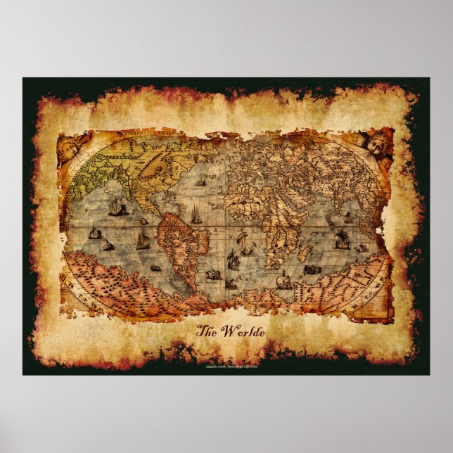 Columbus Old World Map Poster de arte (Frente)