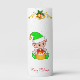 Columna Lindo elfo de Navidad en vela de pilar blanco