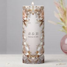 Vela Pilar de Flores Blancas y Rosa Suave