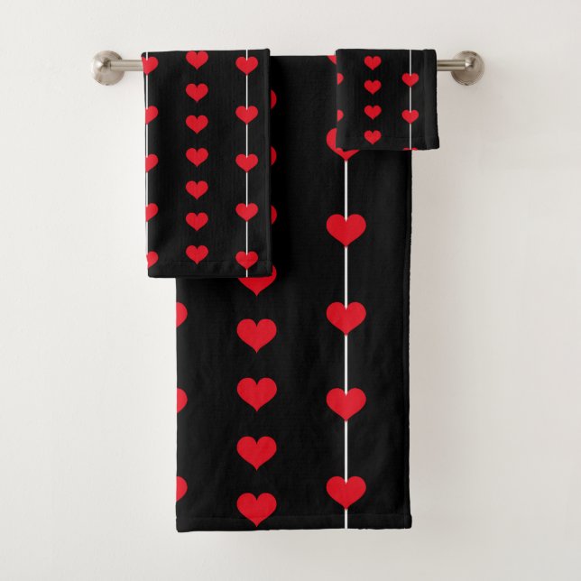 Columnas verticales de corazones rojos sobre negro (In situ)