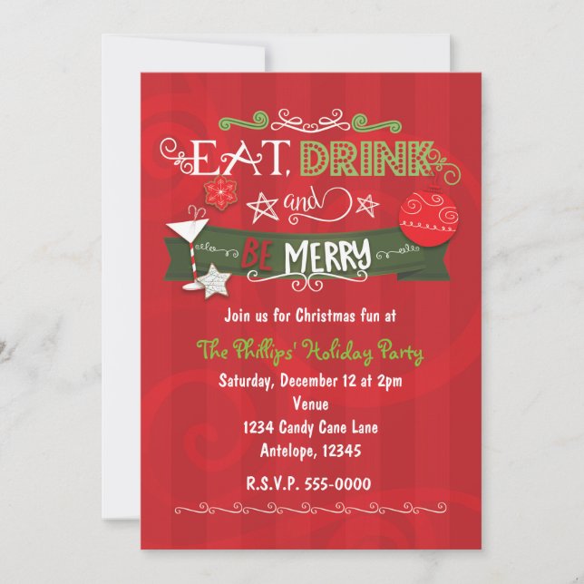 COMA, BEBE Y ALÉGRATE Invitaciones de Navidad y Fi (Anverso)