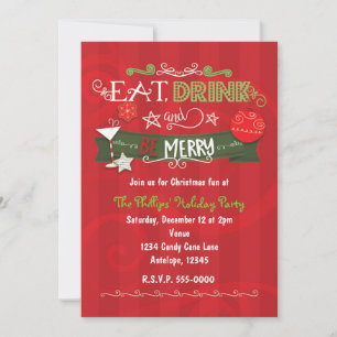 COMA, BEBE Y ALÉGRATE Invitaciones de Navidad y Fi