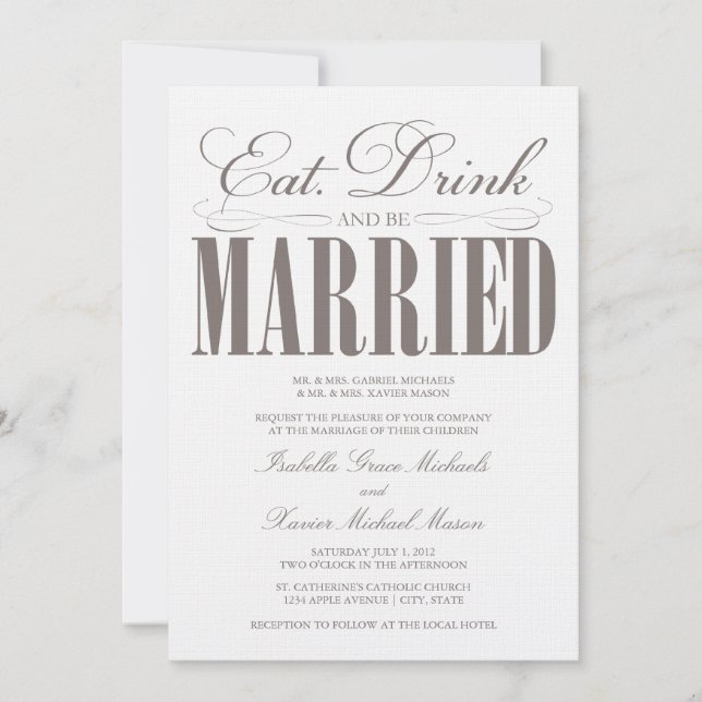 Coma, bebe y cásate| Invitación a la boda (Anverso)