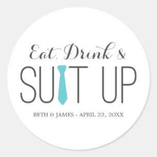 Coma bebidas y Pegatinas de Groomsmen Suit Up