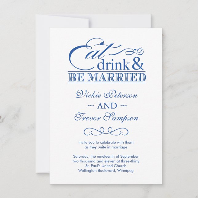 Coma bebidas y sé casada invitaciones a la boda (Anverso)