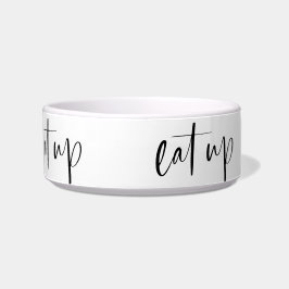 Coma encima del cuenco del mascota