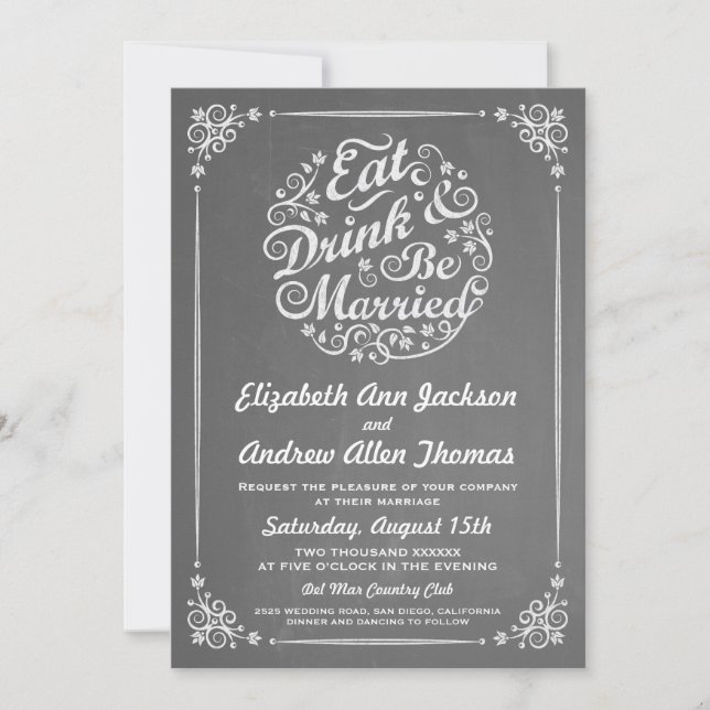 Coma la bebida y esté casado casando la invitación (Anverso)