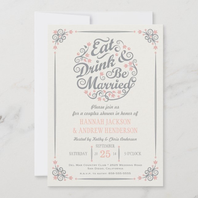 Coma la bebida y sea invitación casada de la ducha (Anverso)