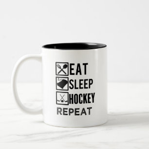 Coma la taza para hombre divertida del hockey de