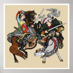 Combate a los guerreros samurai japoneses. Arte gr