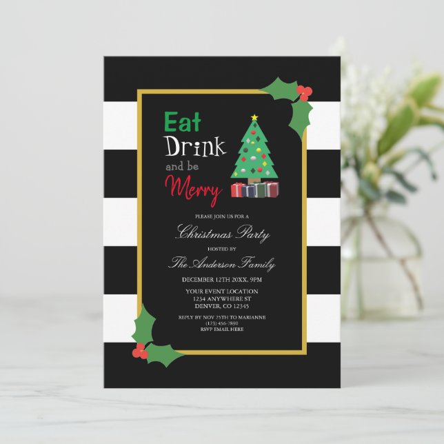Come Bebida Y Sé Feliz Invitación De Navidad (Anverso de pie)
