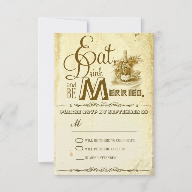 come come y cásate rsvp de boda vintage (Anverso)