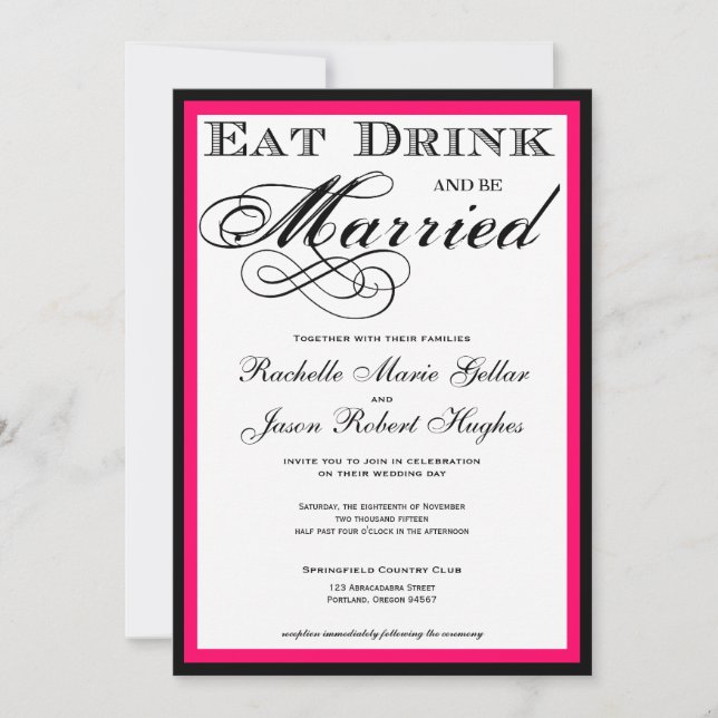 Come una bebida y sé casada con la invitación a la (Anverso)