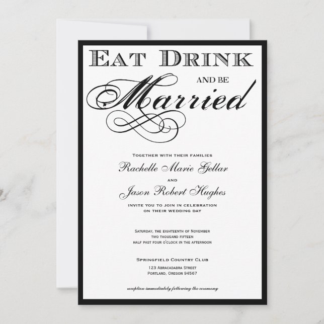 Come una bebida y sé casada con la invitación a la (Anverso)
