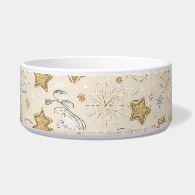 Comedero 2026 New Year Cat Bowl – Gold Stars & Paw Prints (Frente)
