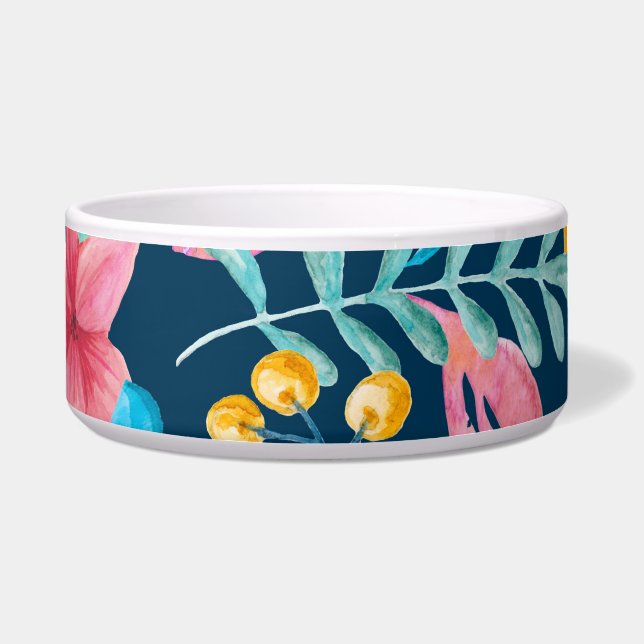 Comedero acuarela botánica: flores, hojas adornadas. (Frente)