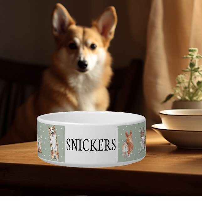 Comedero Acuarela Corgi Personalizada Corazón Pequeño (Subido por el creador)