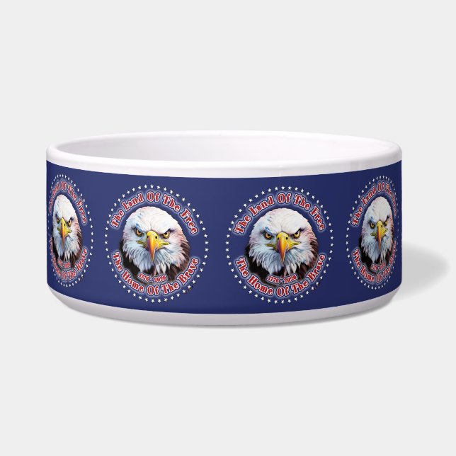 Comedero Águila marrón múltiples diseños fondo azul (Frente)